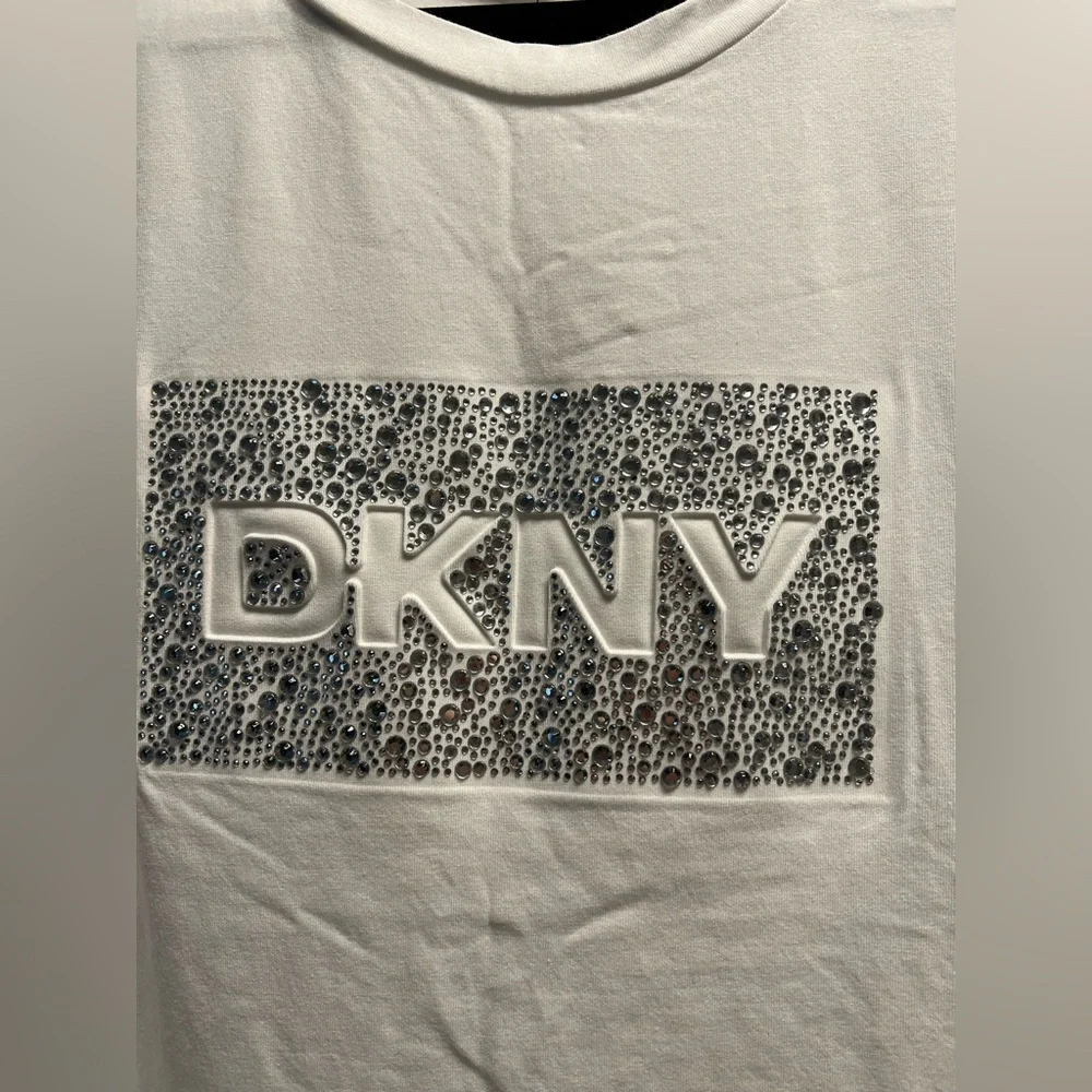DKNY White Embellished Logo Tee